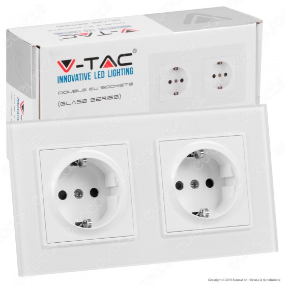 V-Tac VT-5811 Presa a Incasso Doppia Schuko Colore Bianco Rivestimento in Vetro - SKU 8402 V-Tac VT-5811 Presa a Incasso Doppia Schuko Colore Bianco Rivestimento in Vetro - SKU 8402