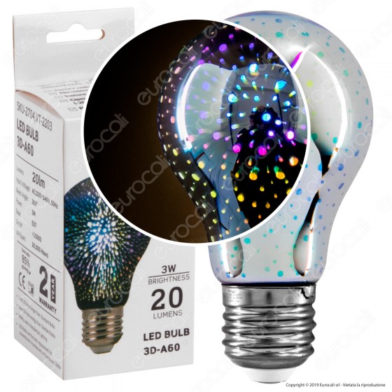 V-Tac Lampadina E27 Filamento LED 3W Bulb A60 Vetro Specchiato Argento Effetto 3D - SKU 2704 V-Tac Lampadina E27 Filamento LED 3W Bulb A60 Vetro Specchiato Argento Effetto 3D - SKU 2704
