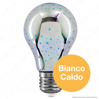 V-Tac Lampadina E27 Filamento LED 3W Bulb A60 Vetro Specchiato Argento Effetto 3D - SKU 2704