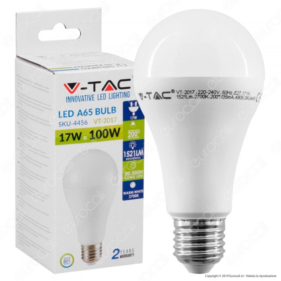 V-Tac VT-2017 Lampadina LED E27 17W Bulb A65 - SKU 4456 / 4457 / 4458 V-Tac VT-2017 Lampadina LED E27 17W Bulb A65 - SKU 4456 / 4457 / 4458