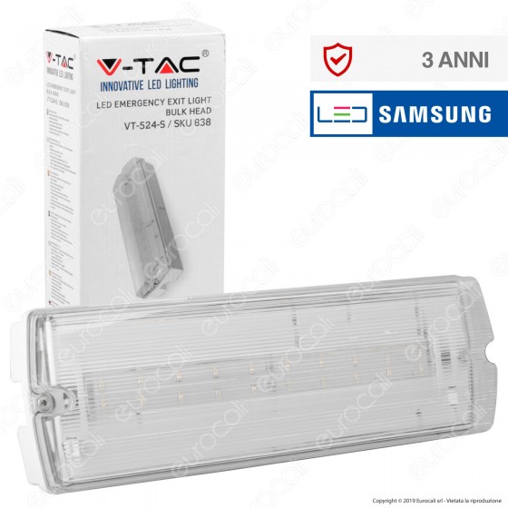 V-Tac PRO VT-524-S Lampada LED d'Emergenza Anti Black Out Grado Protezione IP65 - SKU 838 V-Tac PRO VT-524-S Lampada LED d'Emergenza Anti Black Out Grado Protezione IP65 - SKU 838
