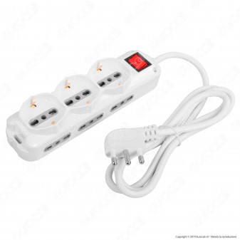 V-Tac Multipresa 9 Posti Salvaspazio Colore Bianco con Interruttore Luminoso - SKU 8735