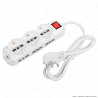 V-Tac Multipresa 9 Posti Salvaspazio Colore Bianco con Interruttore Luminoso - SKU 8735