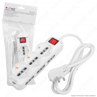 V-Tac Multipresa 9 Posti Salvaspazio Colore Bianco con Interruttore Luminoso - SKU 8735