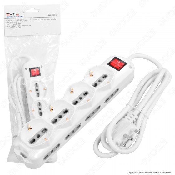 V-Tac Multipresa 12 Posti Salvaspazio Colore Bianco con Interruttore Luminoso - SKU 8736 V-Tac Multipresa 12 Posti Salvaspazio Colore Bianco con Interruttore Luminoso - SKU 8736