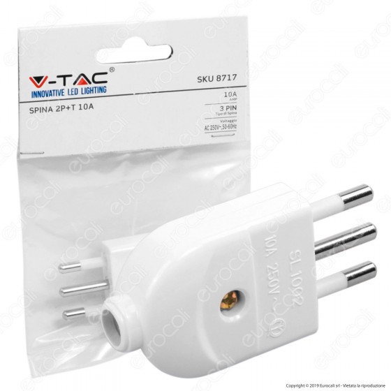 V-Tac Spina Singola 10A con Uscita Cavo Dritta Colore Bianco - SKU 8717 V-Tac Spina Singola 10A con Uscita Cavo Dritta Colore Bianco - SKU 8717