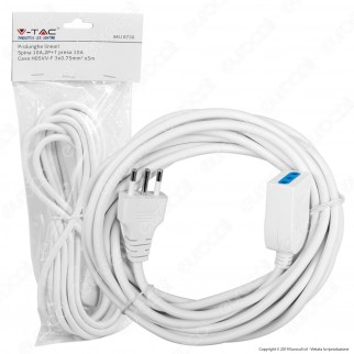 V-Tac Cavo Prolunga Spina e Presa Italiane 5 metri 10A Colore Bianco - SKU 8730