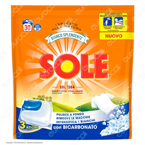 Sole Bianco Splendente Gel Caps Detersivo per Lavatrice - Confezione da 30 capsule Sole Bianco Splendente Gel Caps Detersivo per Lavatrice - Confezione da 30 capsule
