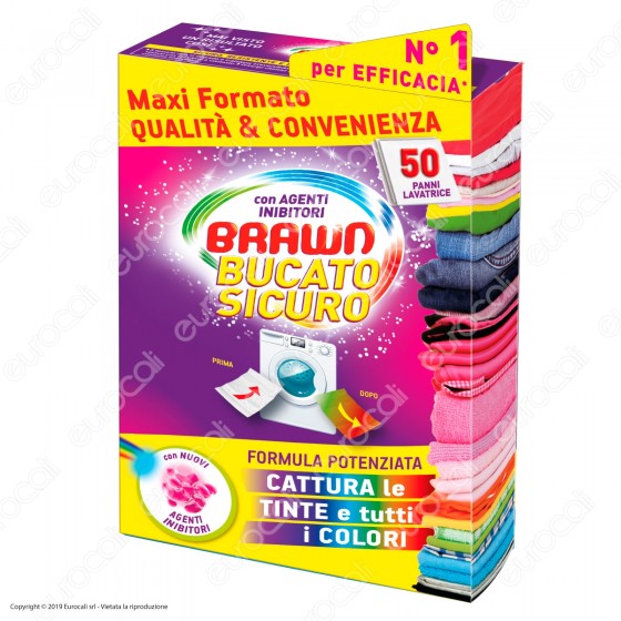 Brawn Bucato Sicuro con Agenti Inibitori - 50 panni lavatrice Brawn Bucato Sicuro con Agenti Inibitori - 50 panni lavatrice