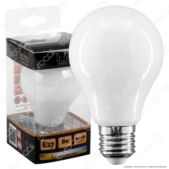 Intereurope Light Lampadina LED E27 8W Bulb A60 Milky Filamento - mod. LL-HPFM2708C Intereurope Light Lampadina LED E27 8W Bulb A60 Milky Filamento - mod. LL-HPFM2708C