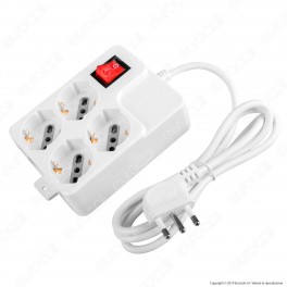 V-Tac Multipresa 4 Posti Colore Bianco con Interruttore Luminoso e Protezione Ripristinabile - SKU 8748