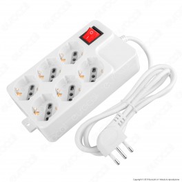 V-Tac Multipresa 6 Posti Colore Bianco con Interruttore Luminoso e Protezione Ripristinabile - SKU 8749