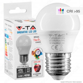 V-Tac VT-2216 Lampadina LED E27 5,5W MiniGlobo G45 CRI ≥95 - SKU 7491