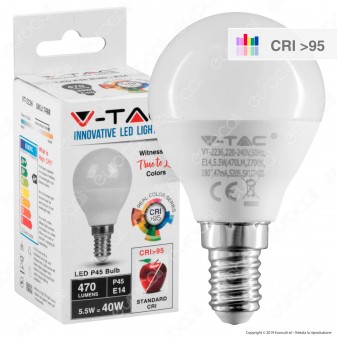 V-Tac VT-2236 Lampadina LED E14 5,5W MiniGlobo P45 CRI ≥95 - SKU 7488 / 7489 / 7490