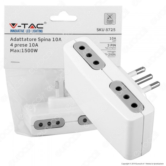 V-Tac Multipresa Adattatore Quadruplo con Prese 10A - SKU 8725 V-Tac Multipresa Adattatore Quadruplo con Prese 10A - SKU 8725