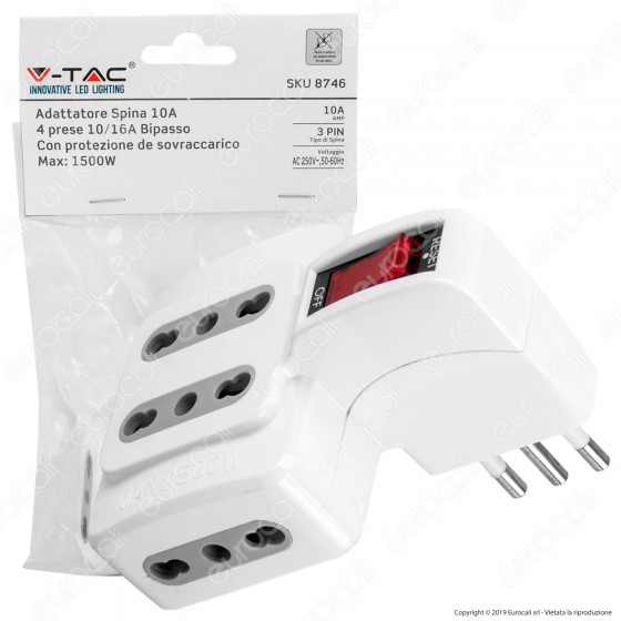 V-Tac Multipresa Adattatore Quadruplo Colore Bianco con Protezione Ripristinabile - SKU 8746 V-Tac Multipresa Adattatore Quadruplo Colore Bianco con Protezione Ripristinabile - SKU 8746