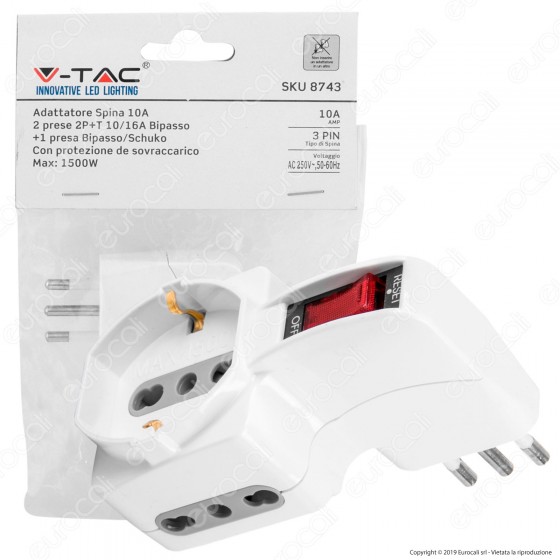 V-Tac Multipresa Adattatore Quadruplo Colore Bianco con Protezione Ripristinabile - SKU 8743 V-Tac Multipresa Adattatore Quadruplo Colore Bianco con Protezione Ripristinabile - SKU 8743