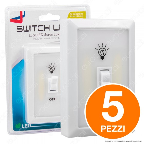 Kit 5 Switch Light Intergross Luce LED a Batteria con Interruttore a Levetta Kit 5 Switch Light Intergross Luce LED a Batteria con Interruttore a Levetta