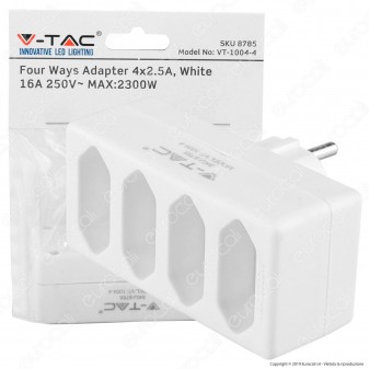 V-Tac VT-1004 Multipresa Adattatore Quadruplo 4x2,5A Colore Bianco - SKU 8785