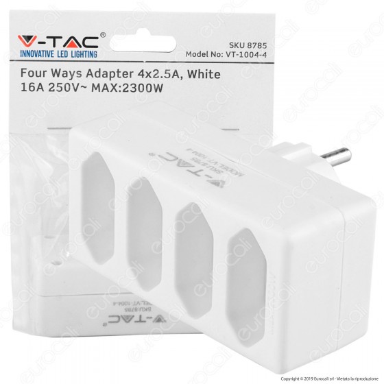 V-Tac VT-1004 Multipresa Adattatore Quadruplo 4x2,5A Colore Bianco - SKU 8785 V-Tac VT-1004 Multipresa Adattatore Quadruplo 4x2,5A Colore Bianco - SKU 8785