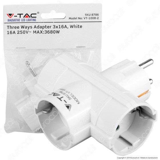V-Tac VT-1008 Multipresa Adattatore Triplo Colore Bianco - SKU 8786 V-Tac VT-1008 Multipresa Adattatore Triplo Colore Bianco - SKU 8786