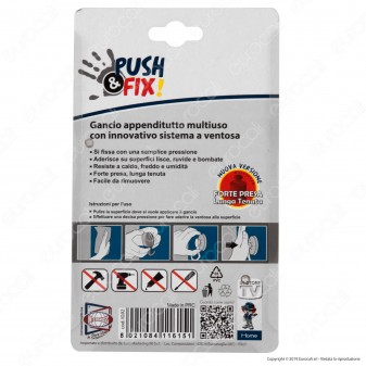 Intergross Push&Fix Gancio Appenditutto Multiuso con Sistema a Ventosa - Confezione da 2 Ganci