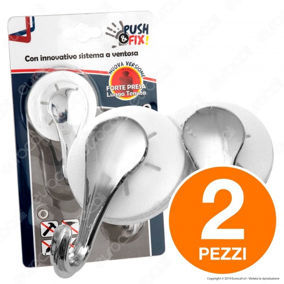 Kit 2 Push&Fix Intergross Gancio Appenditutto Multiuso con Sistema a Ventosa - 2 Confezioni da 2 Ganci Kit 2 Push&Fix Intergross Gancio Appenditutto Multiuso con Sistema a Ventosa - 2 Confezioni da 2 Ganci