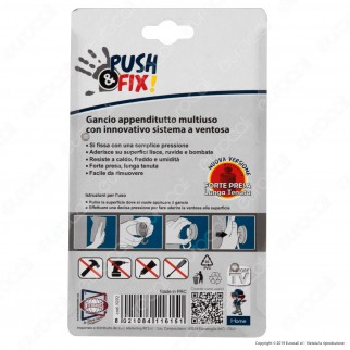 Kit 2 Push&Fix Intergross Gancio Appenditutto Multiuso con Sistema a Ventosa - 2 Confezioni da 2 Ganci