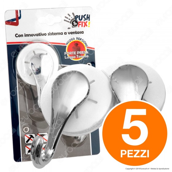 Kit 5 Push&Fix Intergross Gancio Appenditutto Multiuso con Sistema a Ventosa - 2 Confezioni da 2 Ganci Kit 5 Push&Fix Intergross Gancio Appenditutto Multiuso con Sistema a Ventosa - 2 Confezioni da 2 Ganci