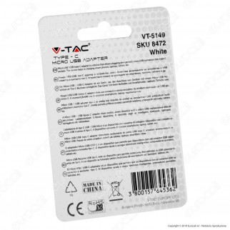 V-Tac VT-5149 Adattatore Singolo da Micro USB a Tipo C Colore Bianco - SKU 8472