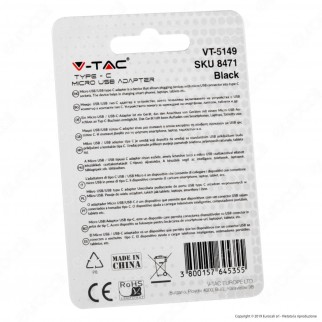 V-Tac VT-5149 Adattatore Singolo da Micro USB a Tipo C Colore Nero - SKU 8471