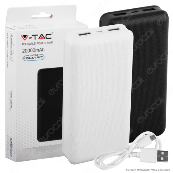 V-Tac VT-3502 Power Bank Portatile 20000 mAh 2 Uscite USB 2,1A - SKU 8189 / 8190 V-Tac VT-3502 Power Bank Portatile 20000 mAh 2 Uscite USB 2,1A - SKU 8189 / 8190