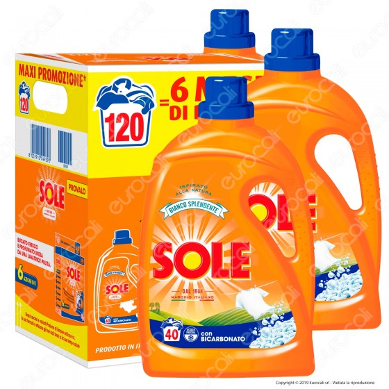 Sole Bianco Splendente Detersivo Liquido per Lavatrice - Confezione con 3 flaconi da 2000ml Sole Bianco Splendente Detersivo Liquido per Lavatrice - Confezione con 3 flaconi da 2000ml