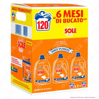 Sole Bianco Splendente Detersivo Liquido per Lavatrice - Confezione con 3 flaconi da 2000ml