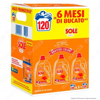Kit Risparmio Sole Proteggi Colore Detersivo Liquido per Lavatrice - 3 flaconi da 2000ml