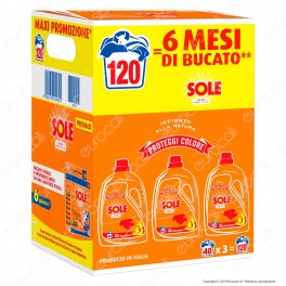 Kit Risparmio Sole Proteggi Colore Detersivo Liquido per Lavatrice - 3 flaconi da 2000ml