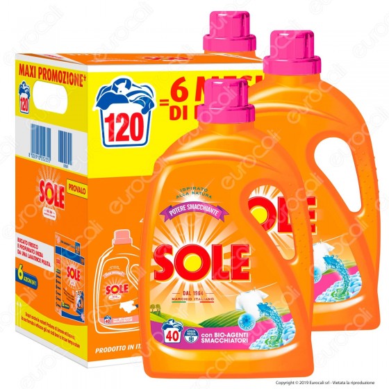 Kit Risparmio Sole Potere Smacchiante Detersivo Liquido per Lavatrice - 3 flaconi da 2000ml Kit Risparmio Sole Potere Smacchiante Detersivo Liquido per Lavatrice - 3 flaconi da 2000ml