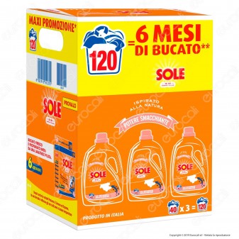 Kit Risparmio Sole Potere Smacchiante Detersivo Liquido per Lavatrice - 3 flaconi da 2000ml