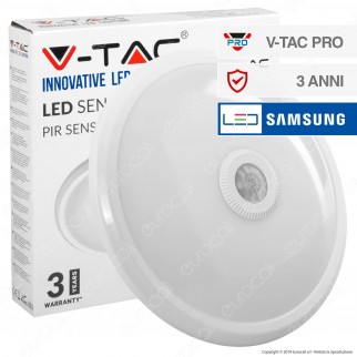 V-Tac PRO VT-13 Plafoniera LED 12W Forma Circolare con Sensore di Movimento Infrarossi - SKU 807 / 808 / 809