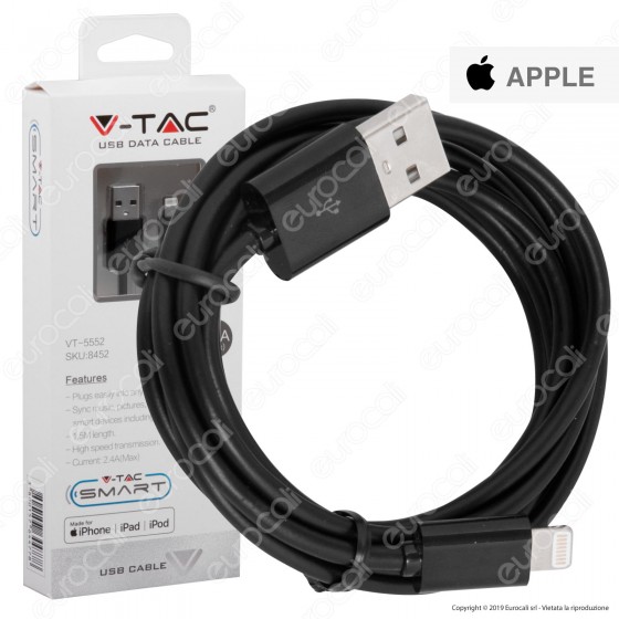 V-Tac VT-5552 USB Data Cable Lighting Certificato MFI Cavo Colore Nero 1,5m - SKU 8452 V-Tac VT-5552 USB Data Cable Lighting Certificato MFI Cavo Colore Nero 1,5m - SKU 8452