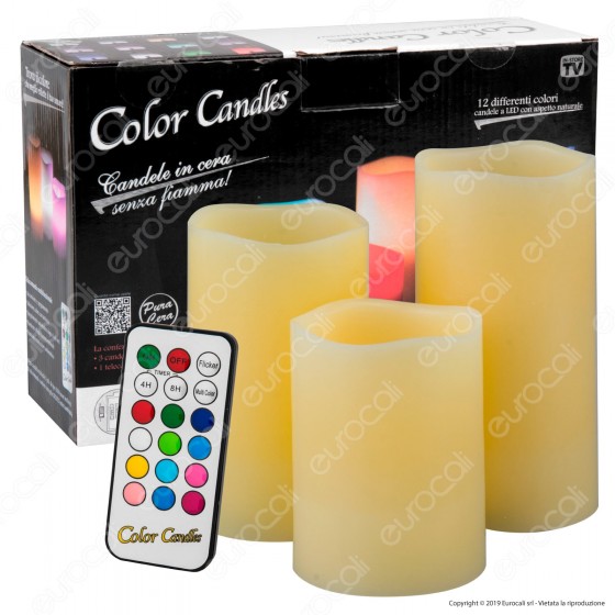 Intergross Color Candles 3 Candele LED RGB in Vera Cera con Telecomando - 10cm / 12cm / 15cm Intergross Color Candles 3 Candele LED RGB in Vera Cera con Telecomando - 10cm / 12cm / 15cm