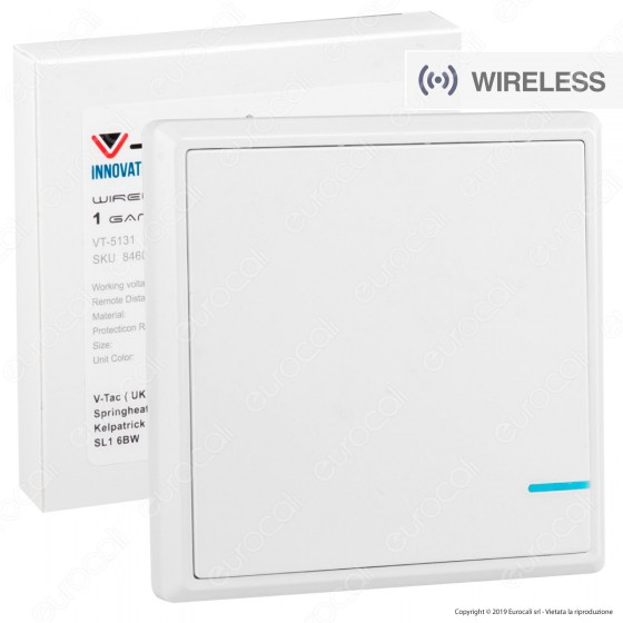 V-Tac VT-5131 Interruttore Wireless One Gang Senza Fili con Luce LED - SKU 8460 V-Tac VT-5131 Interruttore Wireless One Gang Senza Fili con Luce LED - SKU 8460