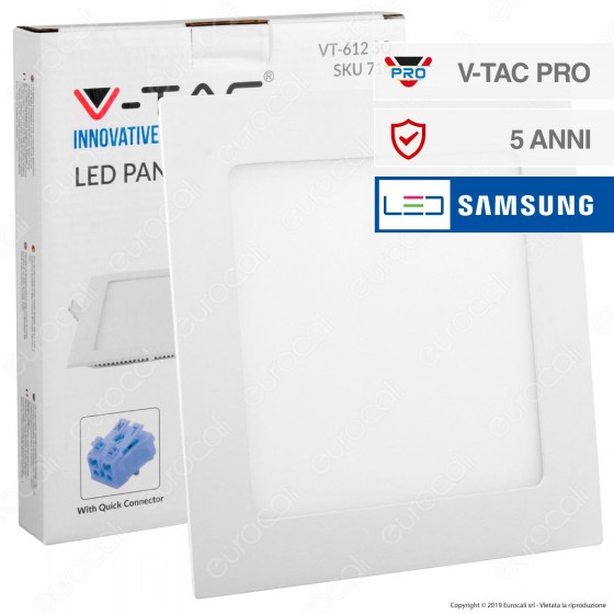 V-Tac PRO VT-612 SQ Pannello LED Quadrato 12W SMD da Incasso con Driver con Chip Samsung - SKU 709 / 710 / 711