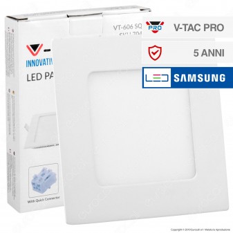 V-Tac PRO VT-606 SQ Pannello LED Quadrato 6W SMD da Incasso con Driver con Chip Samsung - SKU 704