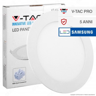 V-Tac PRO VT-612 RD Pannello LED Rotondo 12W SMD da Incasso con Driver con Chip Samsung - SKU 712 / 713