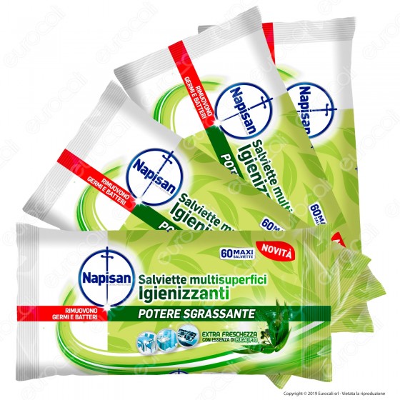 Kit Napisan Wipes Salviette Multisuperfici Igienizzanti Eucalipto - 8 Confezioni da 60 Salviette Kit Napisan Wipes Salviette Multisuperfici Igienizzanti Eucalipto - 8 Confezioni da 60 Salviette