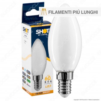 Bot Lighting Lampadina LED E14 6W Candela Milky Filamento Extra-Lungo