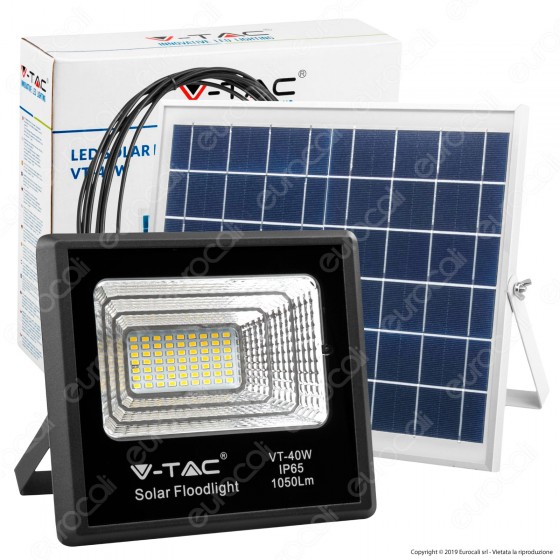 V-Tac VT-40W Faro LED 40W a Batteria con Pannello Solare e Telecomando - SKU 8574 / 94008 V-Tac VT-40W Faro LED 40W a Batteria con Pannello Solare e Telecomando - SKU 8574 / 94008