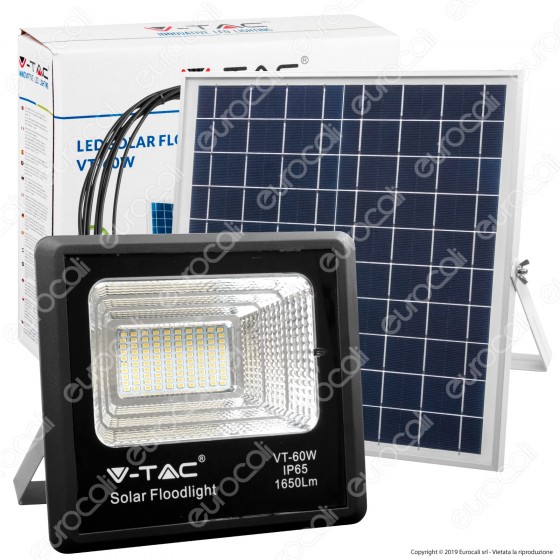 V-Tac VT-60W Faro LED 60W a Batteria con Pannello Solare e Telecomando - SKU 8575 / 94010 V-Tac VT-60W Faro LED 60W a Batteria con Pannello Solare e Telecomando - SKU 8575 / 94010