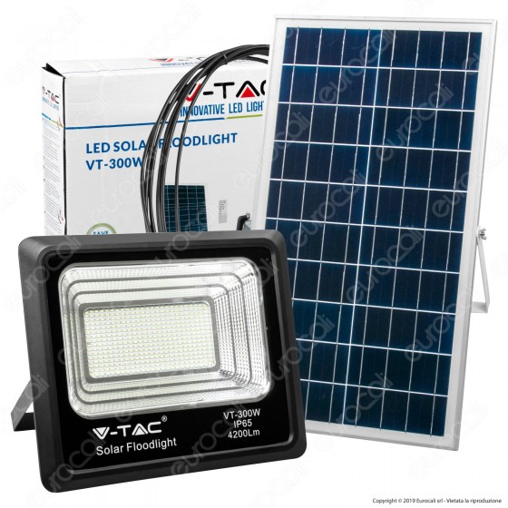V-Tac VT-300W Faro LED 300W a Batteria con Pannello Solare e Telecomando - SKU 8578 / 94027 V-Tac VT-300W Faro LED 300W a Batteria con Pannello Solare e Telecomando - SKU 8578 / 94027